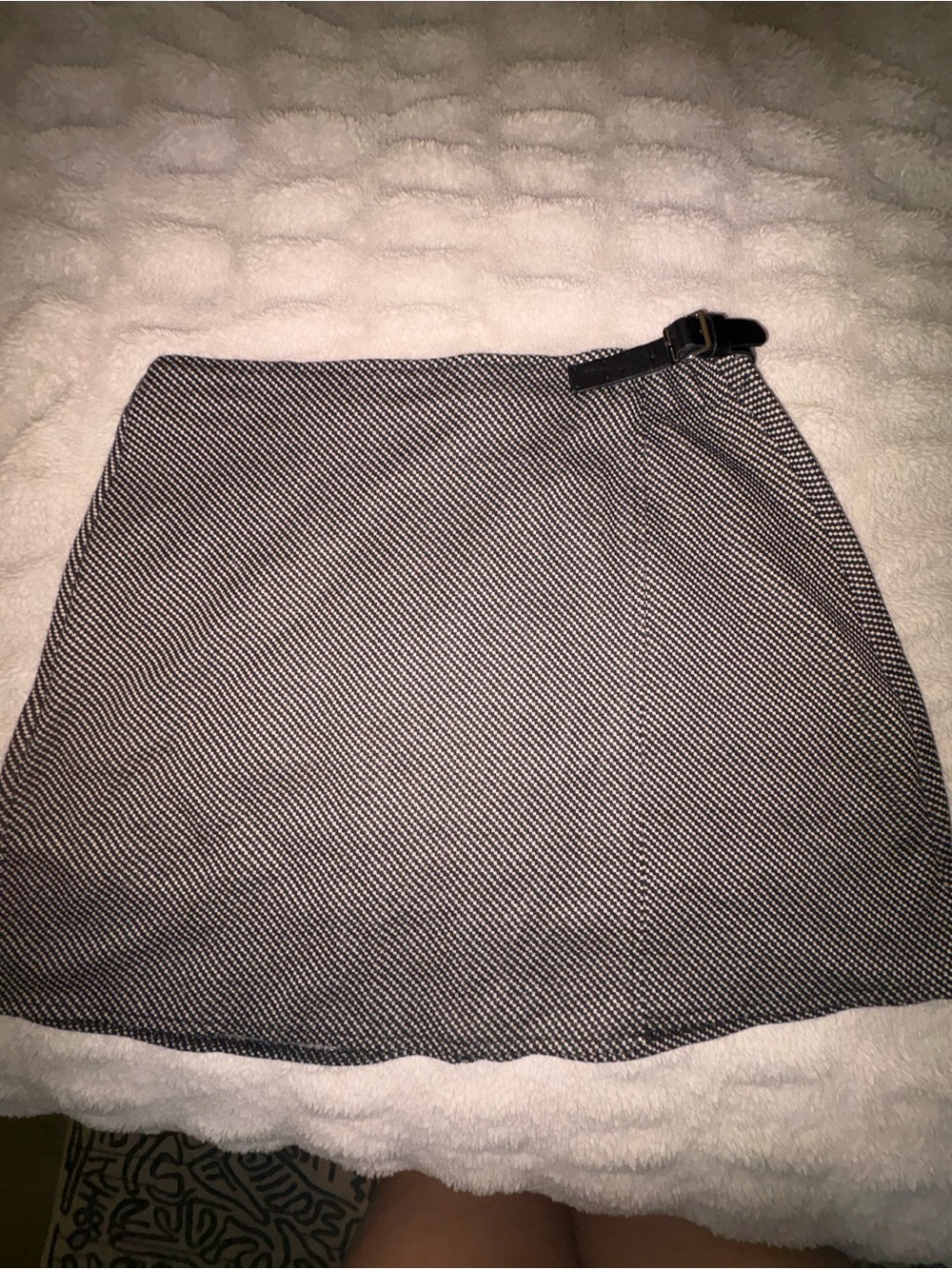 Max Studio Black and White Mini Skirt with Side Buckle